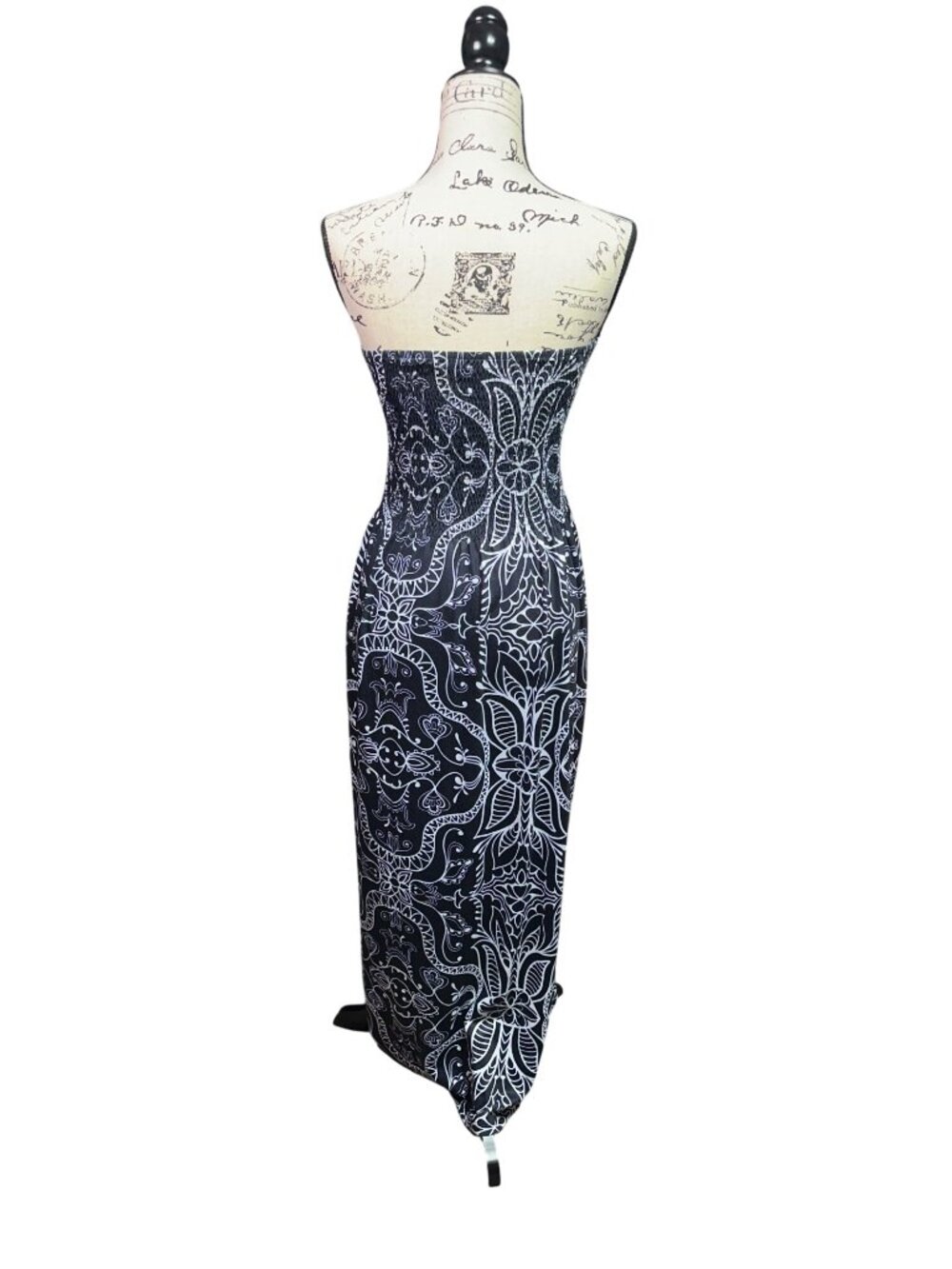 Strapless Black & White Maxi Dress With Floral Pattern - Womens Large - Polyeste - Picture 2 of 6